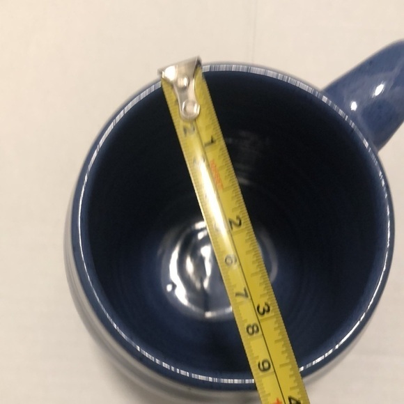 Pottery wheel thrown ceramic mug in a blue glaze color with imperfections - Picture 7 of 8